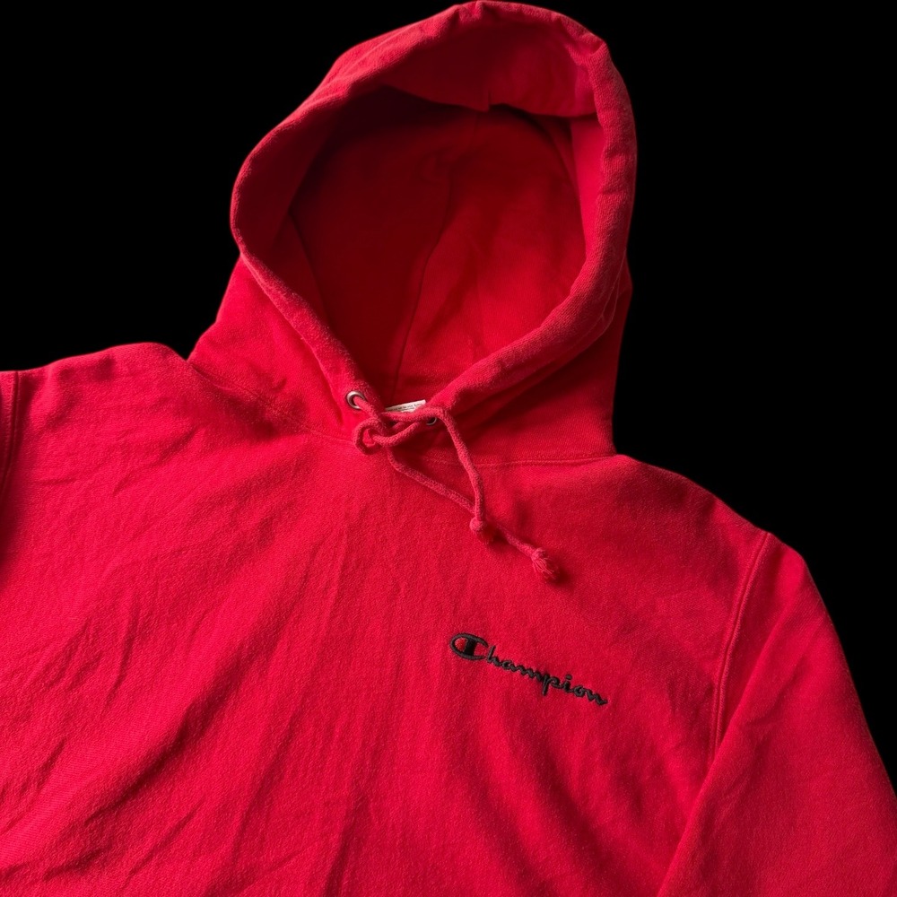 Champion Reverse Weave Hoodie Mens Medium Red GF68 Script Logo Vintage Tag - Picture 2 of 10
